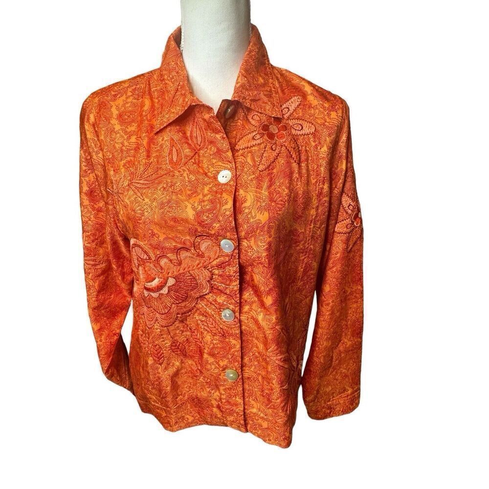 Laura Ashley Vintage 100% Silk Paisley Embroidered Art-to-Wear Orange Jacket Med